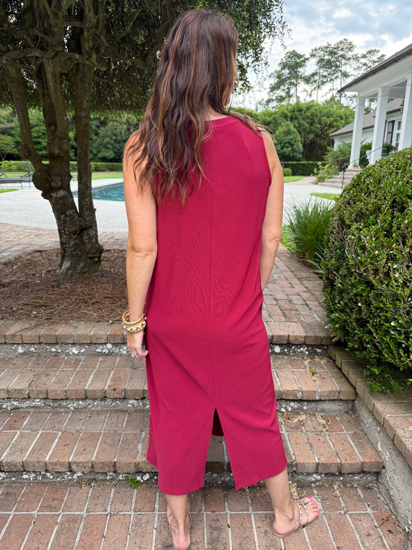 Landry Ribbed Midi Dress- Garnet