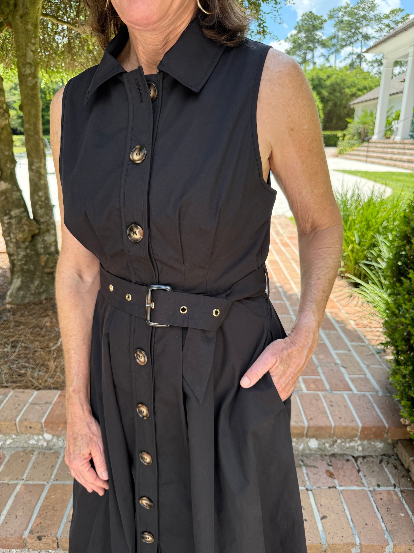 Miranda Black Button Front Midi Dress