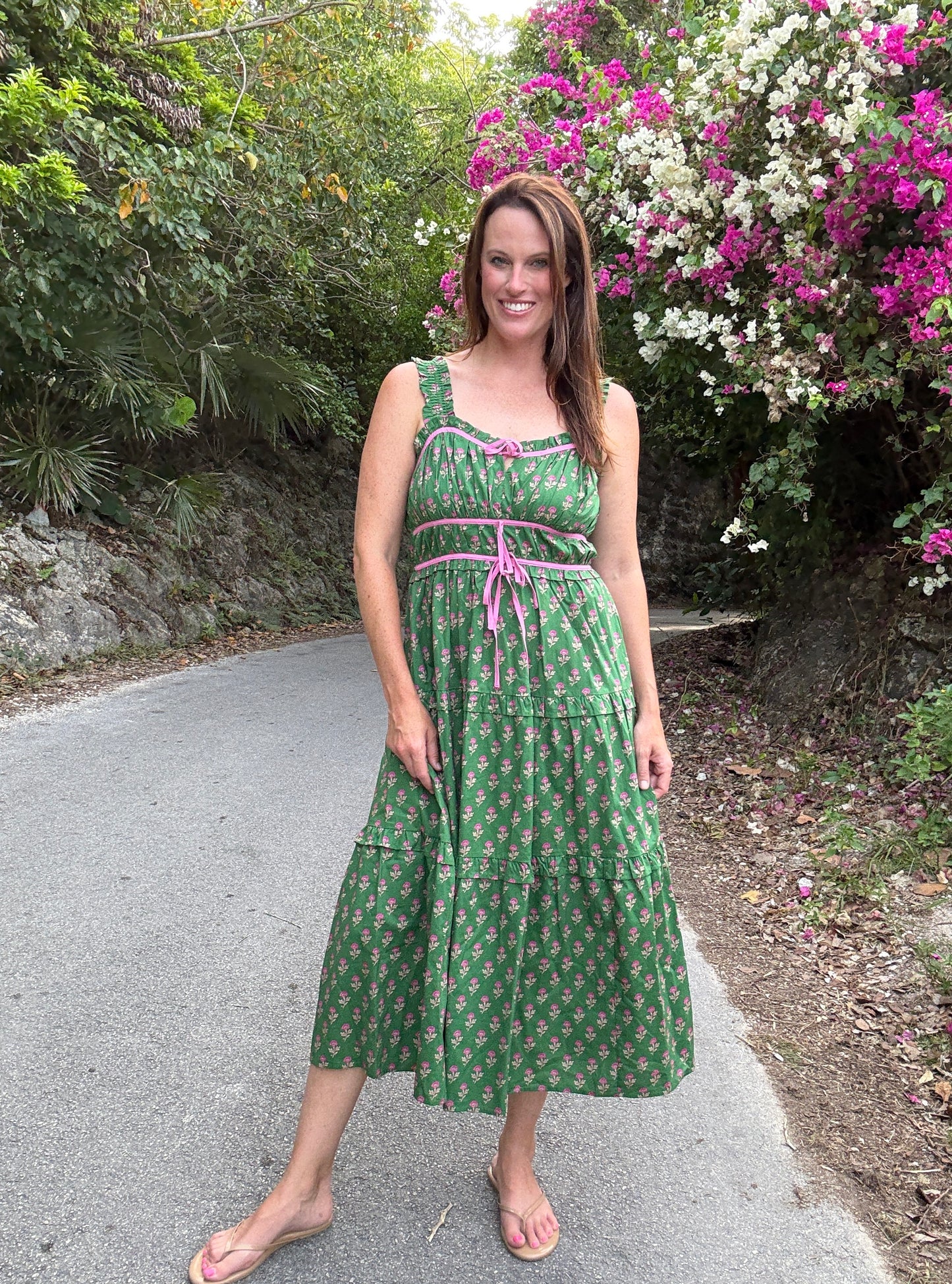 Bennett Tiered Midi Dress-Green