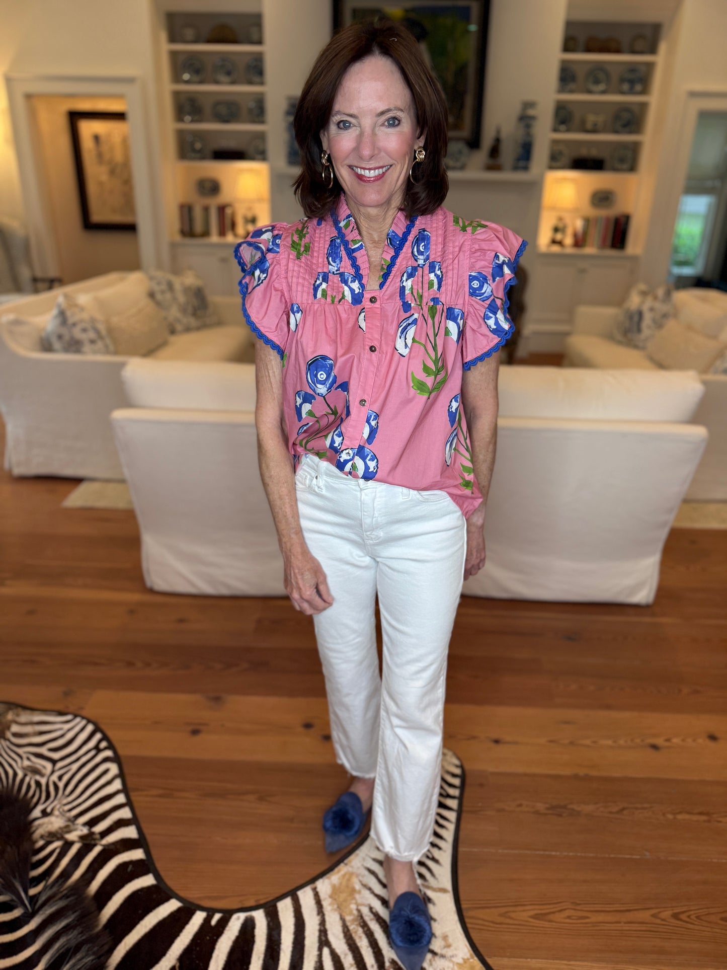 Layla Pink Floral Button Down Top