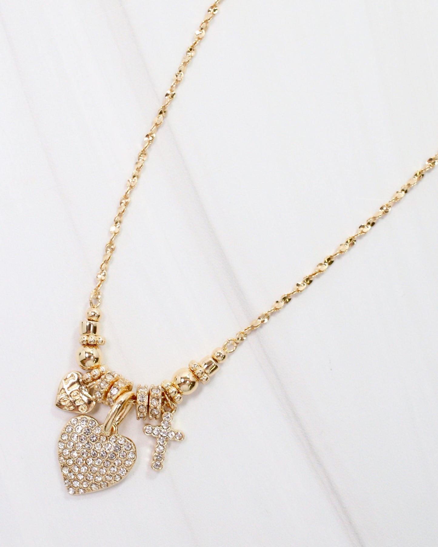 Pristine Pave Heart Charm Necklace Gold