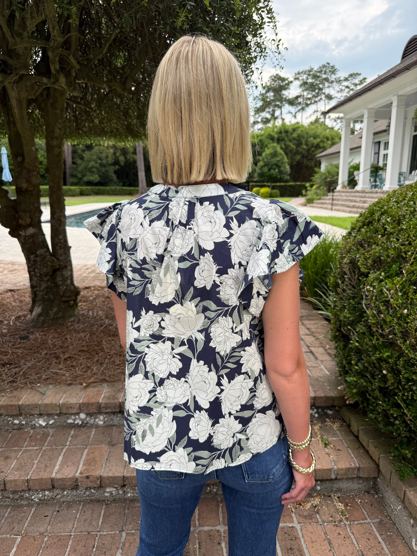 Gretchen Floral Top- Navy