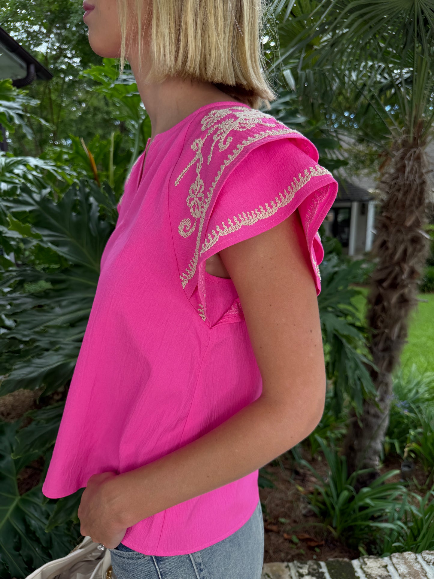 Holland Embroidered Top- Pink