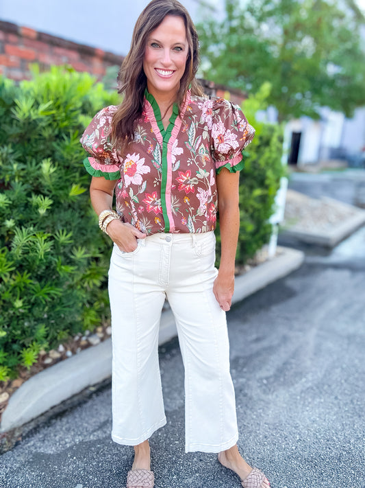 Vanelle Floral Top- Brown