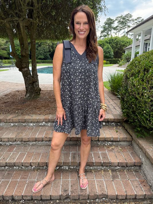 Emmeline Embroidered Dress- Black