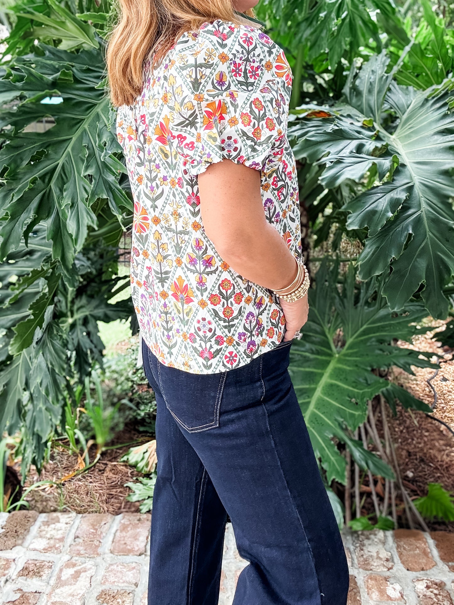 Minnie Red Multi Floral Button Up Top