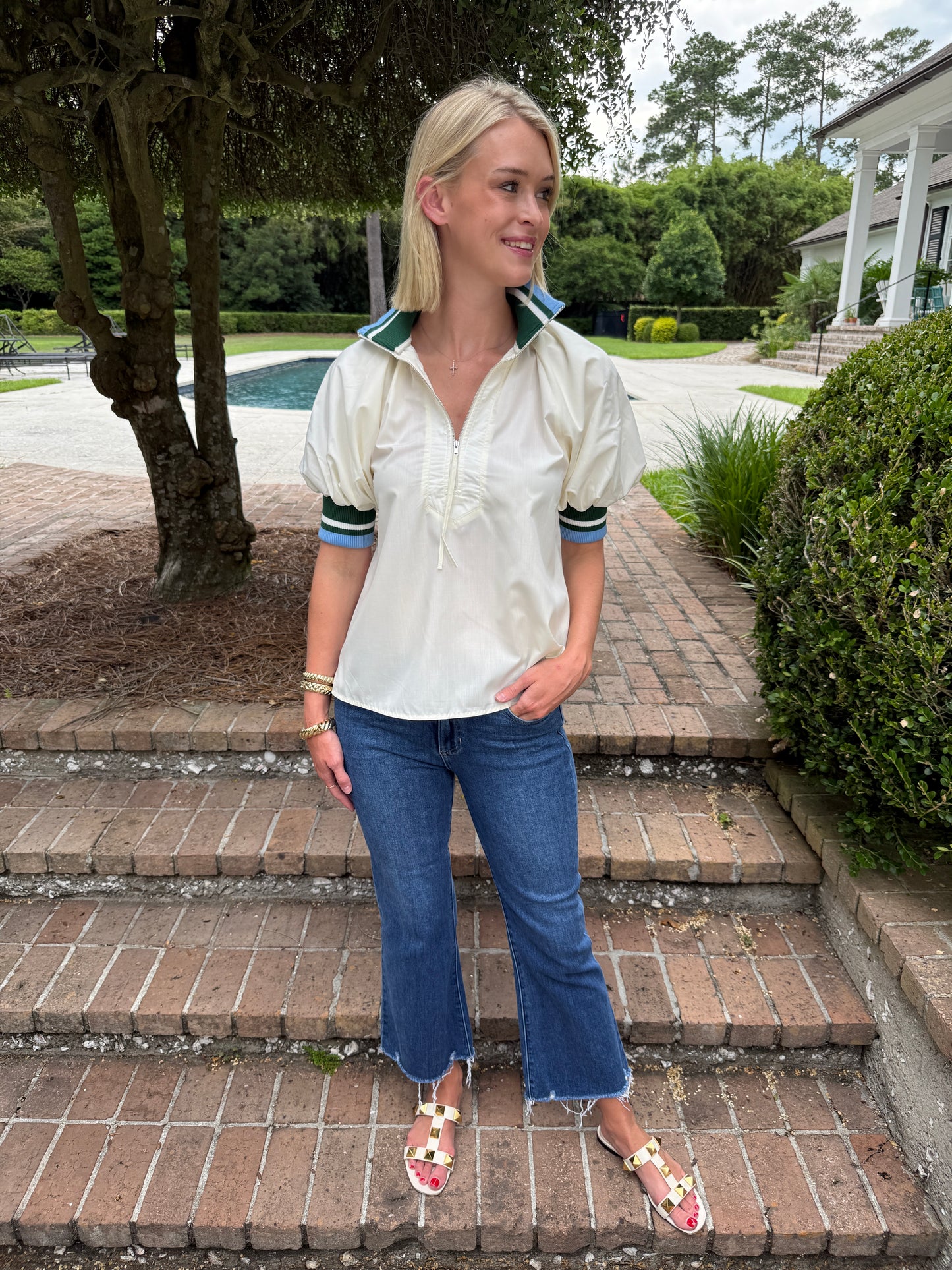Ryals Zip Up Top- Cream