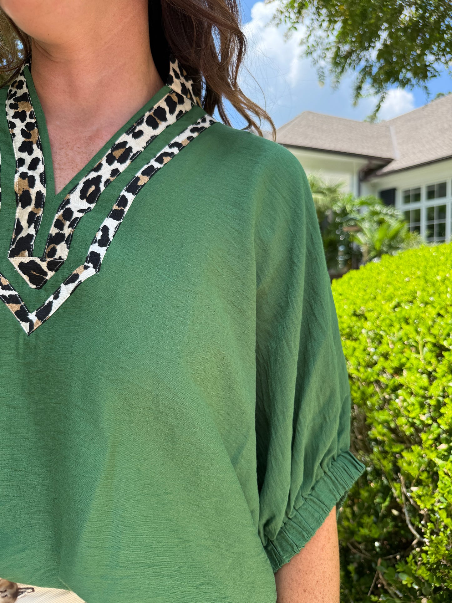 Jungle Safari Fern Leopard Print Dolman Top