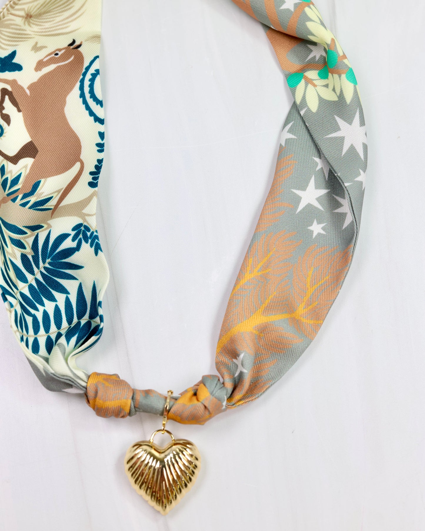 Lillie Scarf Charm Necklace TAN TEAL