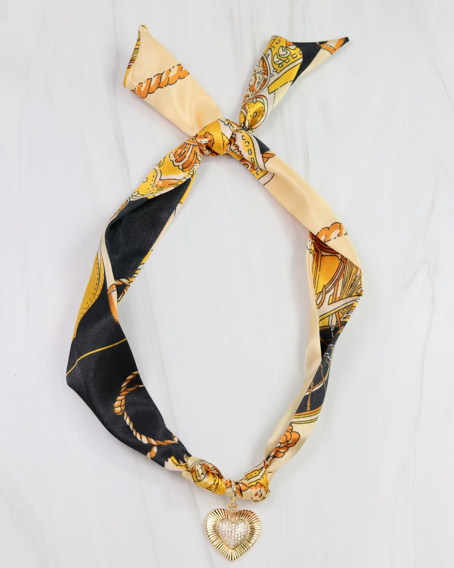 Lillie Scarf Charm Necklace Black Gold