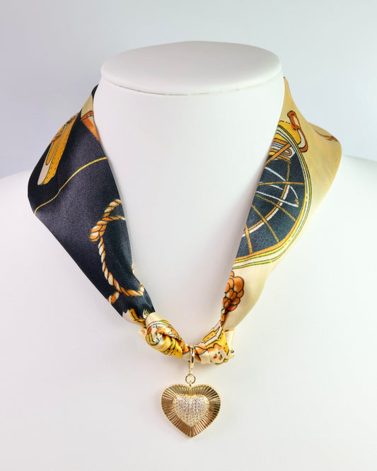 Lillie Scarf Charm Necklace Black Gold