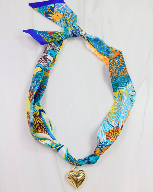 Lillie Scarf Charm Necklace BLUE YELLOW