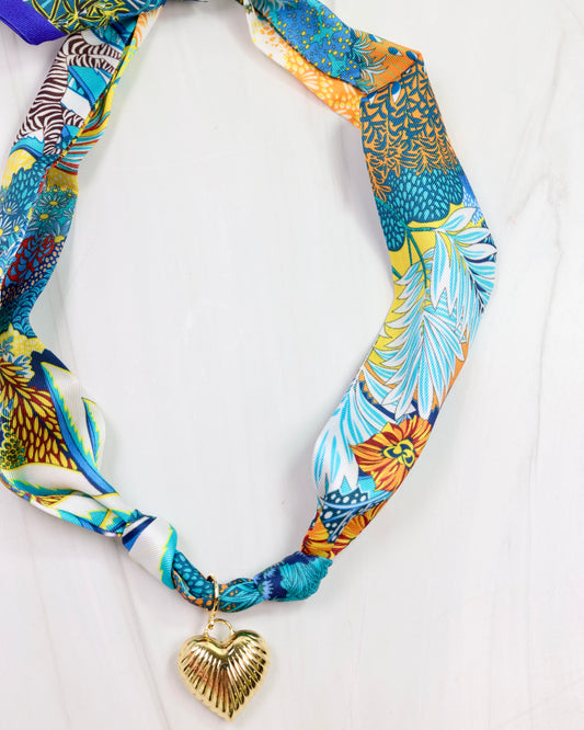 Lillie Scarf Charm Necklace BLUE YELLOW