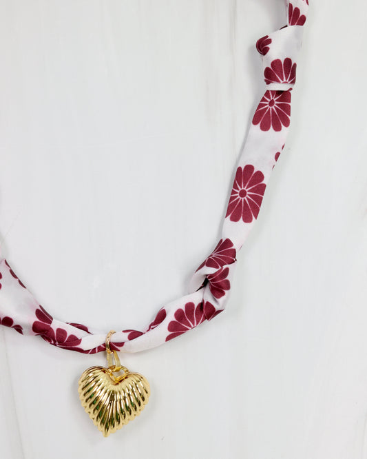 Serafina Scarf Charm Necklace Maroon Floral