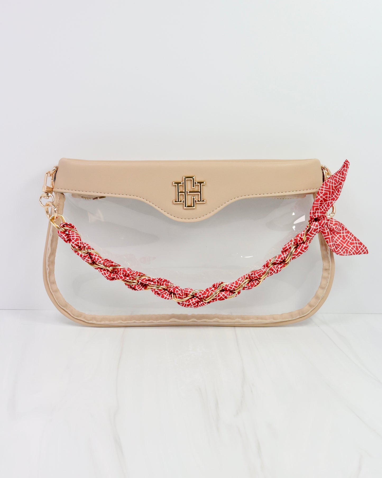 Serafina Scarf Purse Chain Rd Wht Geo