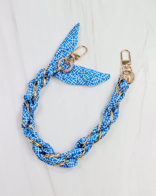 Serafina Scarf Purse Chain Blue White Geometric