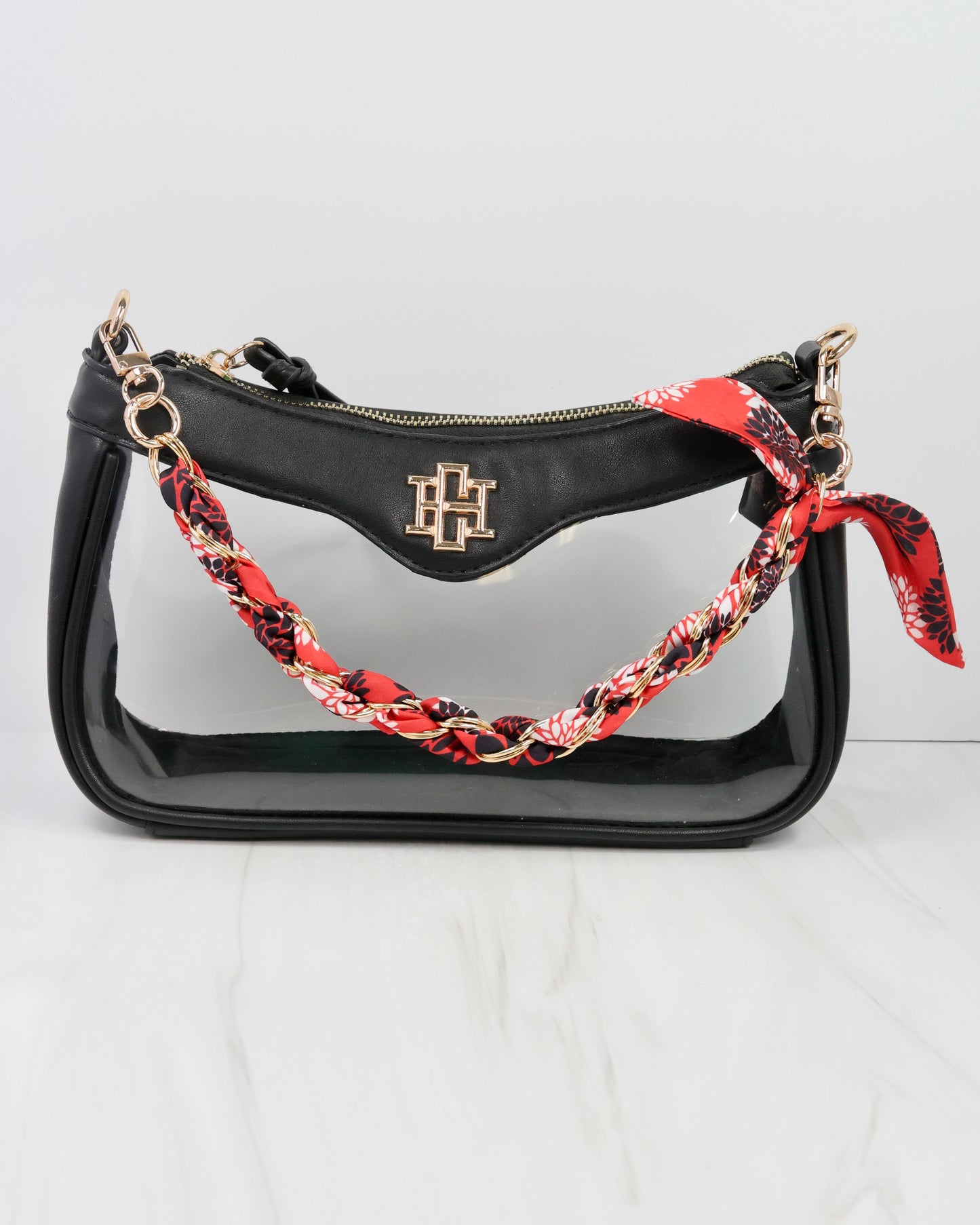 Serafina Scarf Purse Chain Bk Rd Floral