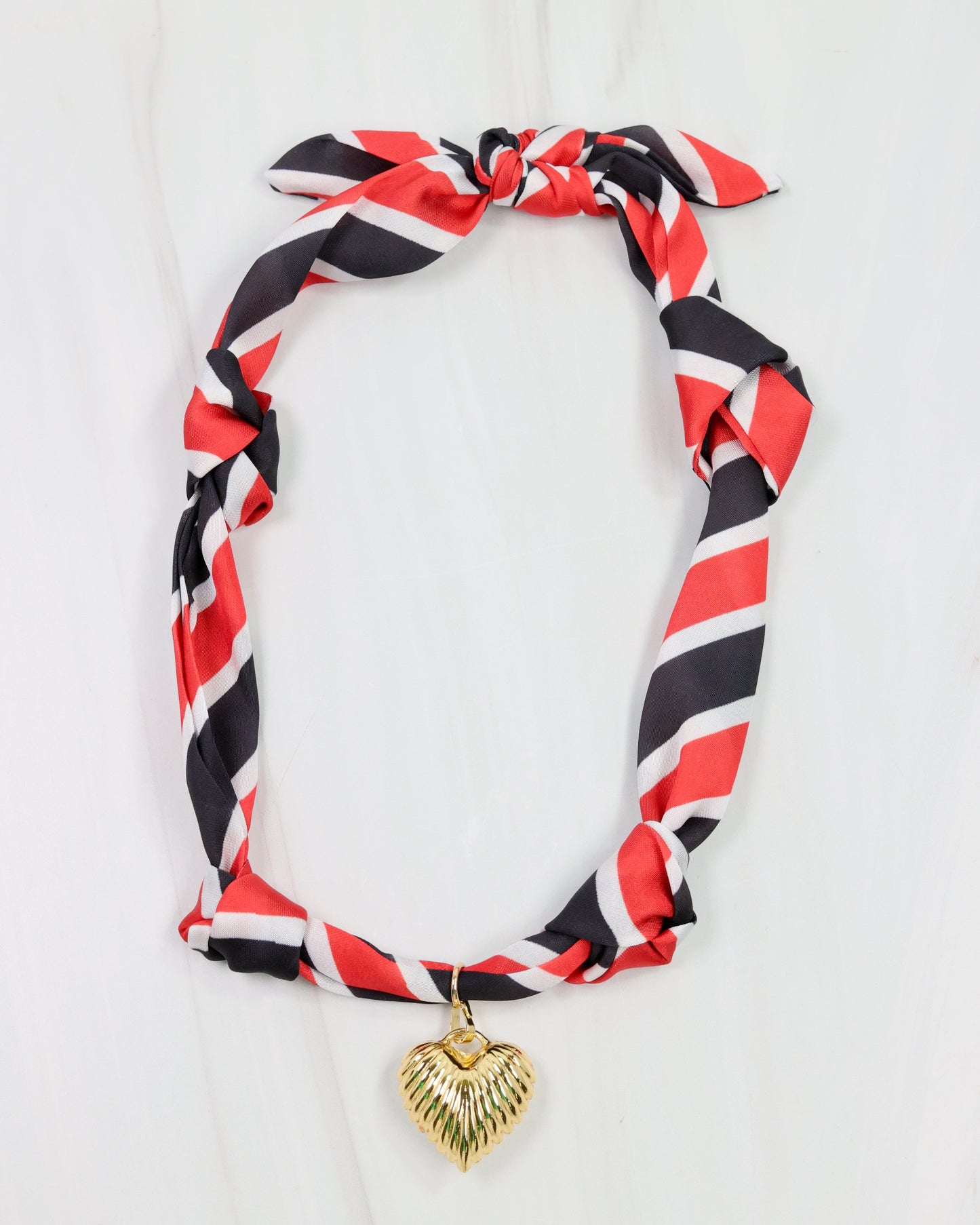 Serafina Scarf Charm Necklace BK RD STRIPE