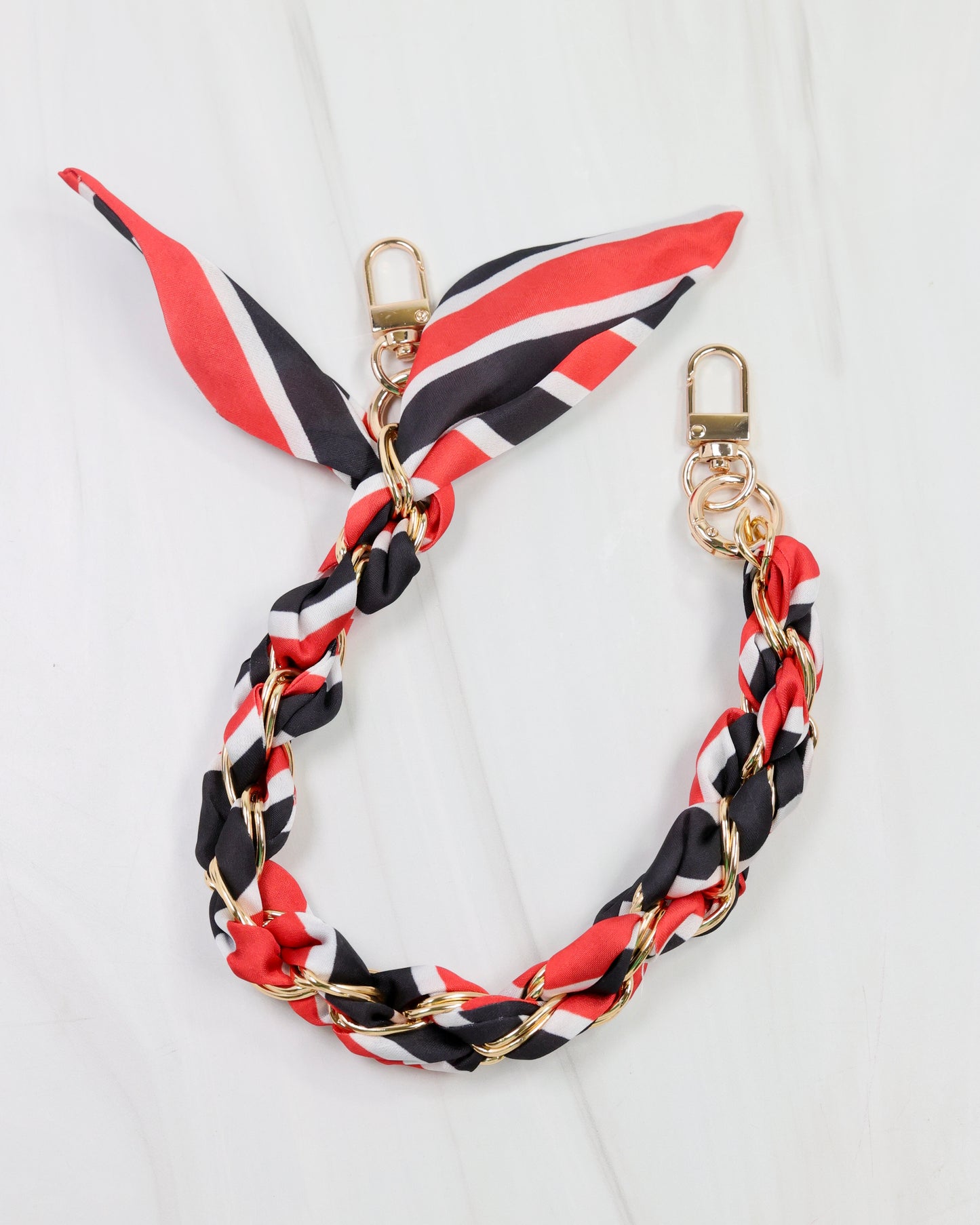 Serafina Scarf Purse Chain Bk Rd Stripe