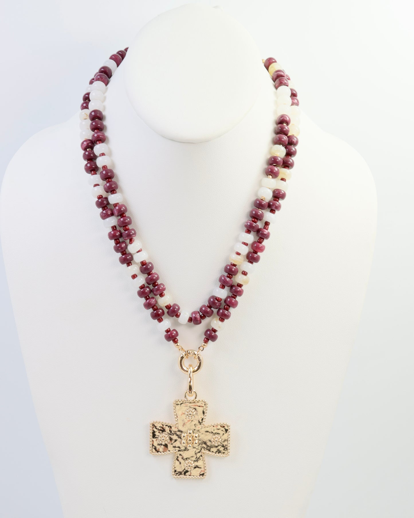 McLane Stone Necklace with Toggle Maroon White