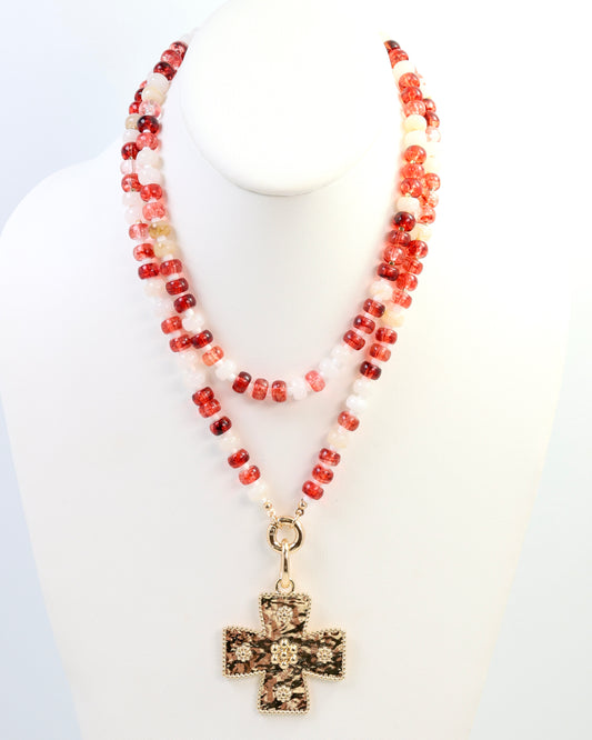 McLane Stone Necklace with Toggle Red White