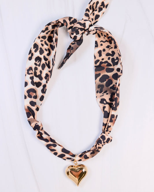 Nala Leopard Scarf Charm Necklace Brown