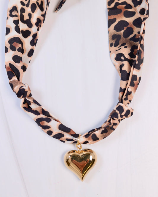 Nala Leopard Scarf Charm Necklace Brown