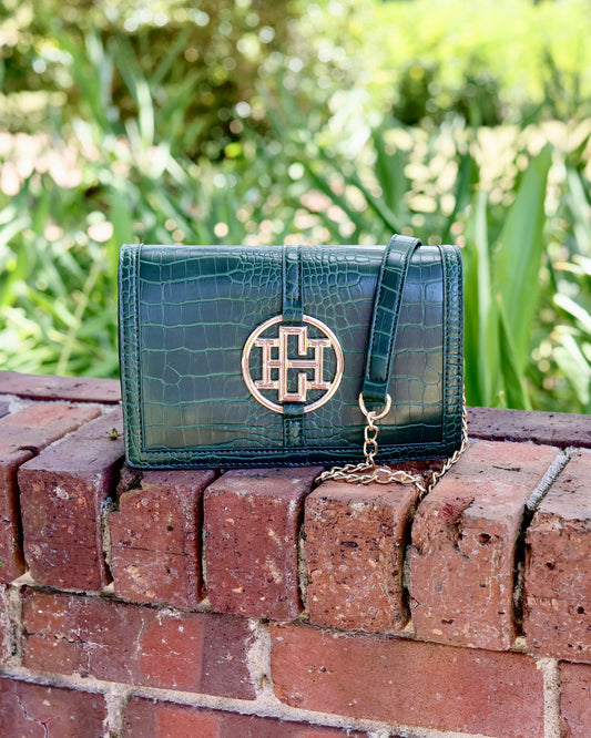 Cecilia Circle Logo Handbag Hunter Green EC