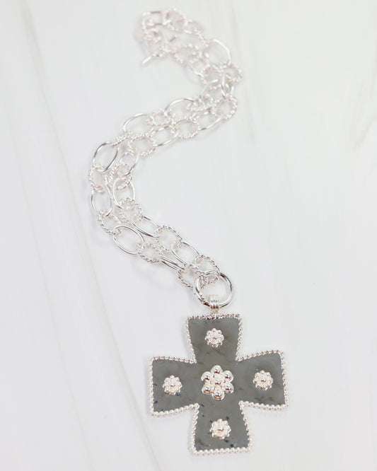 Carol Large Cross Charm Necklace Silver