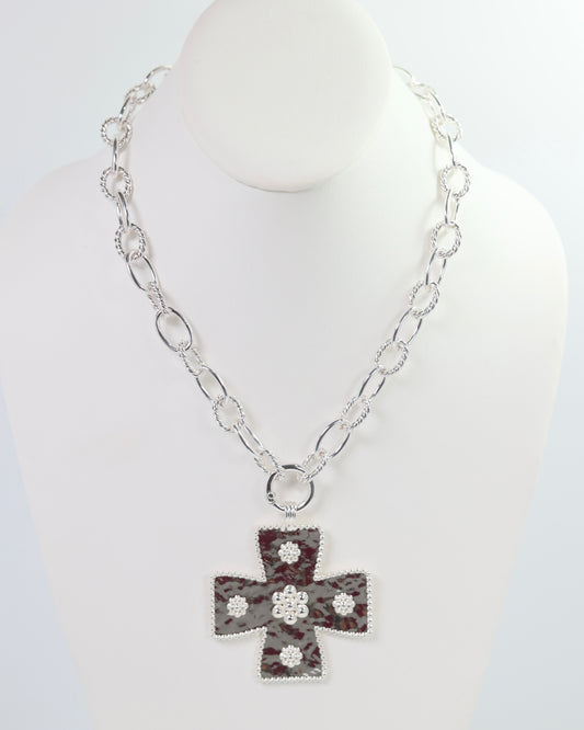 Carol Large Cross Charm Necklace Silver
