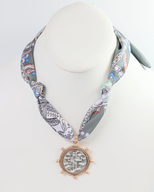 Shilo Scaf Necklace with Cross Charm Grey