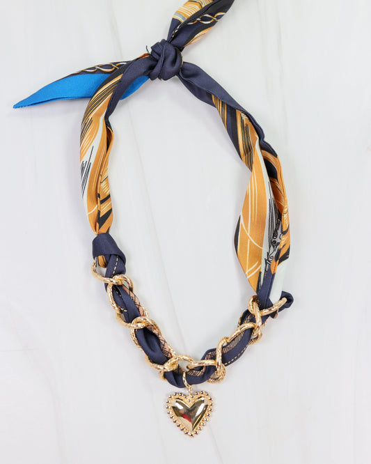 Santee Scarf Charm Necklace Navy Gold