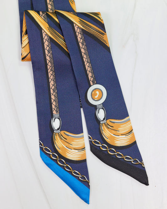 Santee Braided Rope Print Scarf Navy Gold