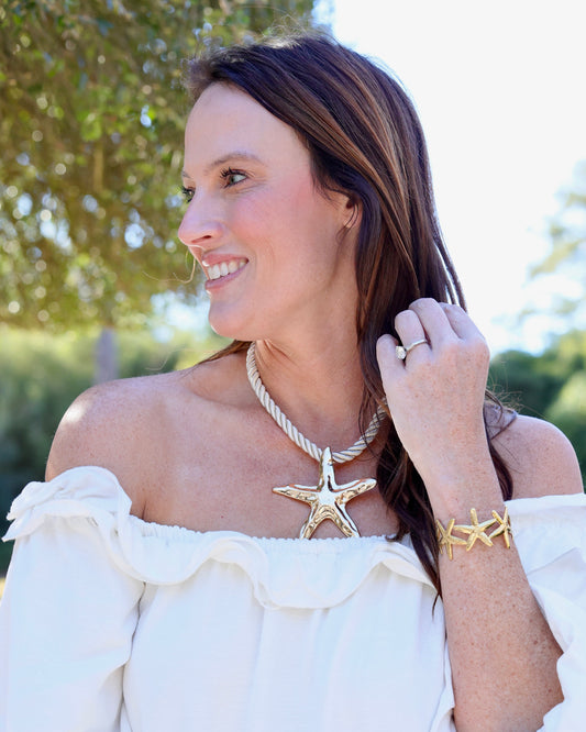 Grand Haven Starfish Cord Necklace Gold