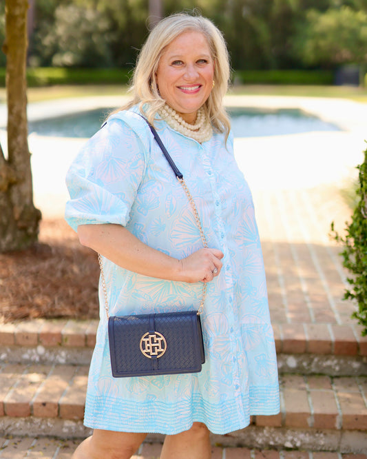 Cecilia Circle Logo Handbag Woven Navy