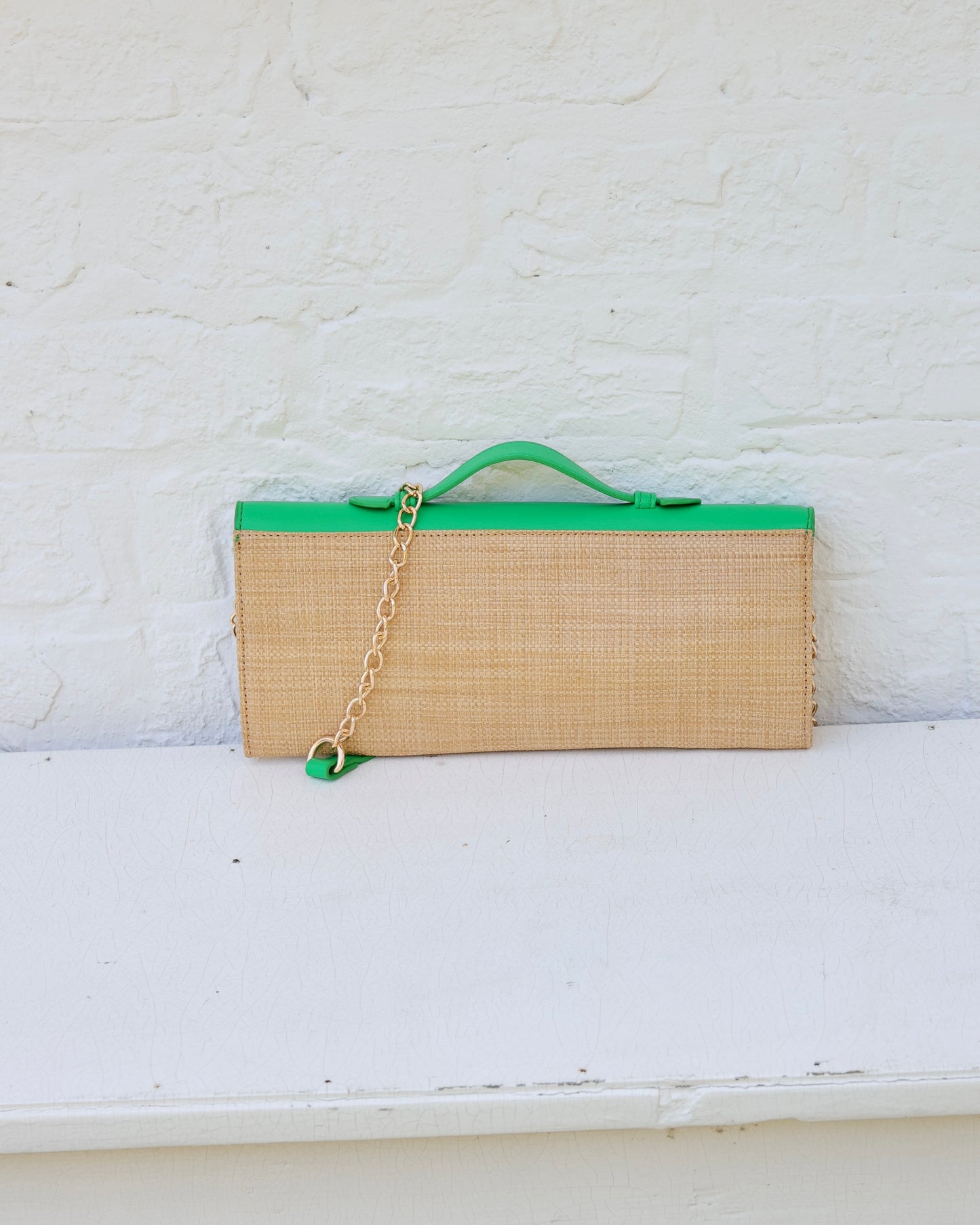 Betty Clutch Natural Kelly Green