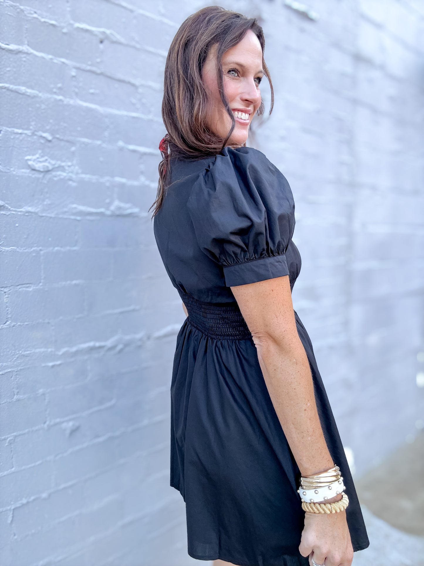 Beckwith V-Neck Zip Dress- Black
