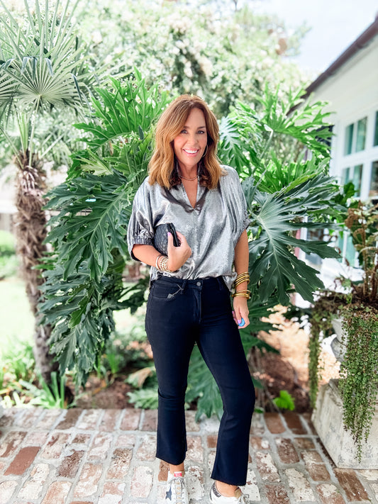 Tena Metallic V-Neck - Silver