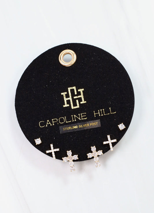 Becky CZ Cross Earring Set Gold