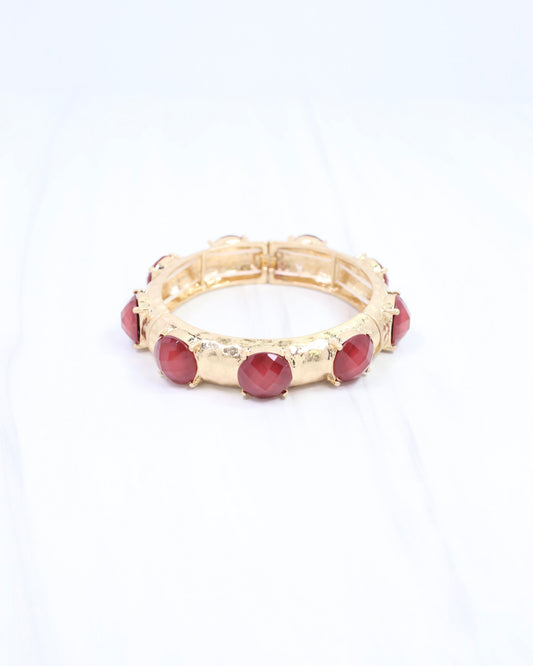 Mazie Faceted Stone Stretch Bracelet Burgundy