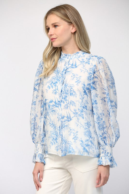 Back For More Blue and White Printed Top