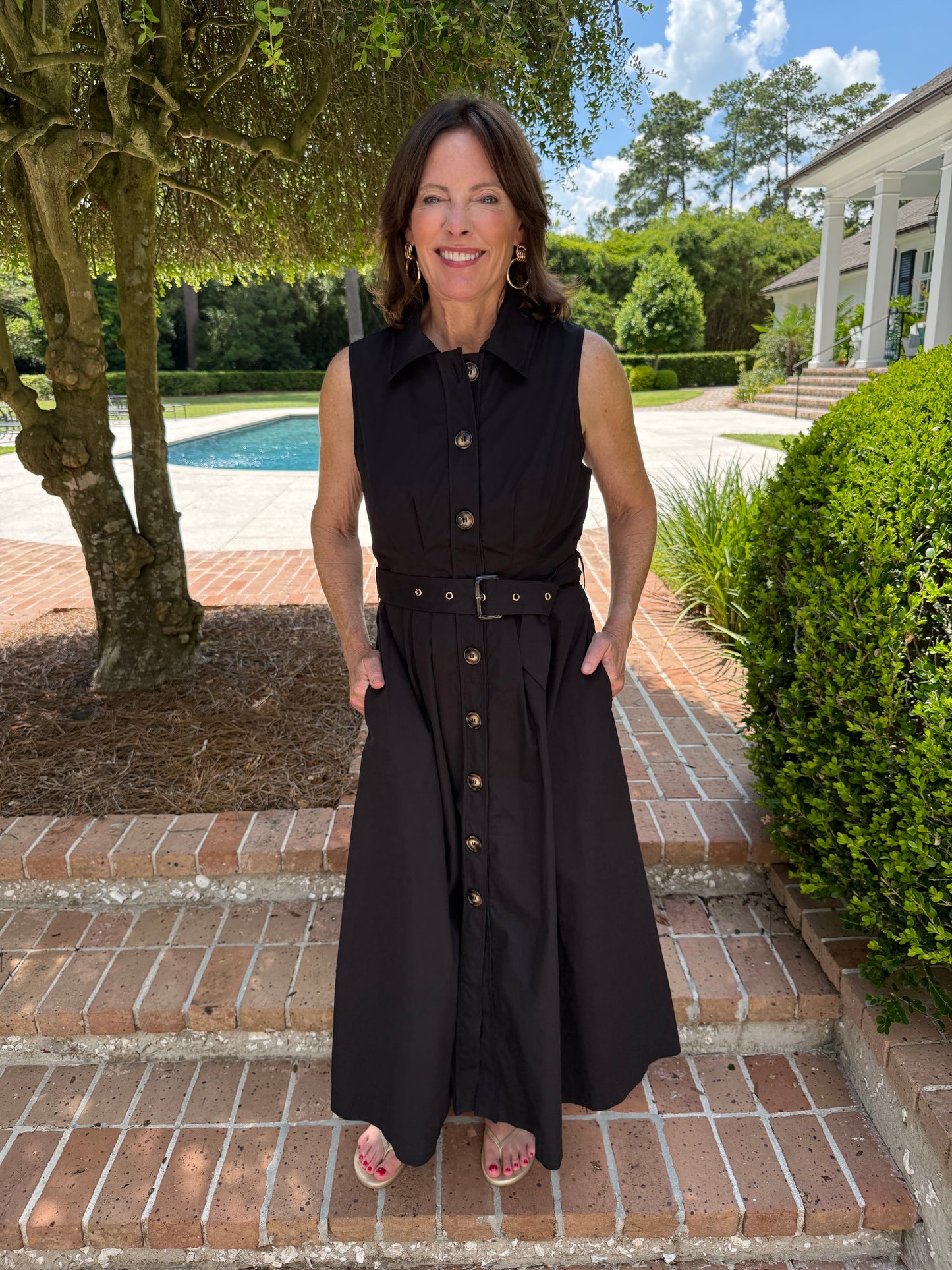 Miranda Black Button Front Midi Dress