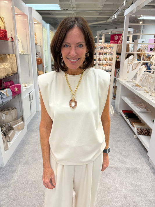 Hattie Sleeveless Top and Pant Set- Ivory