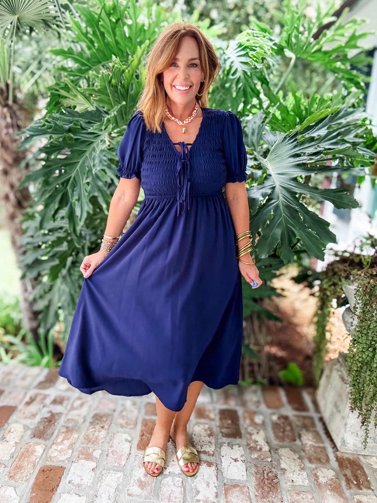 Pretty Girl Navy Front Tie Midi Dress