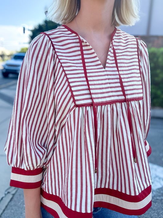 Chrissy Striped Top- Garnet