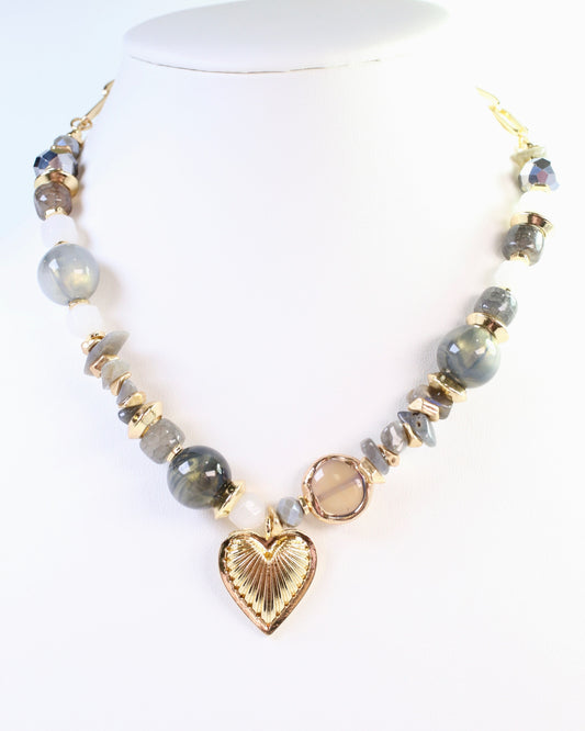 Sarasota Stone Charm Necklace Gray