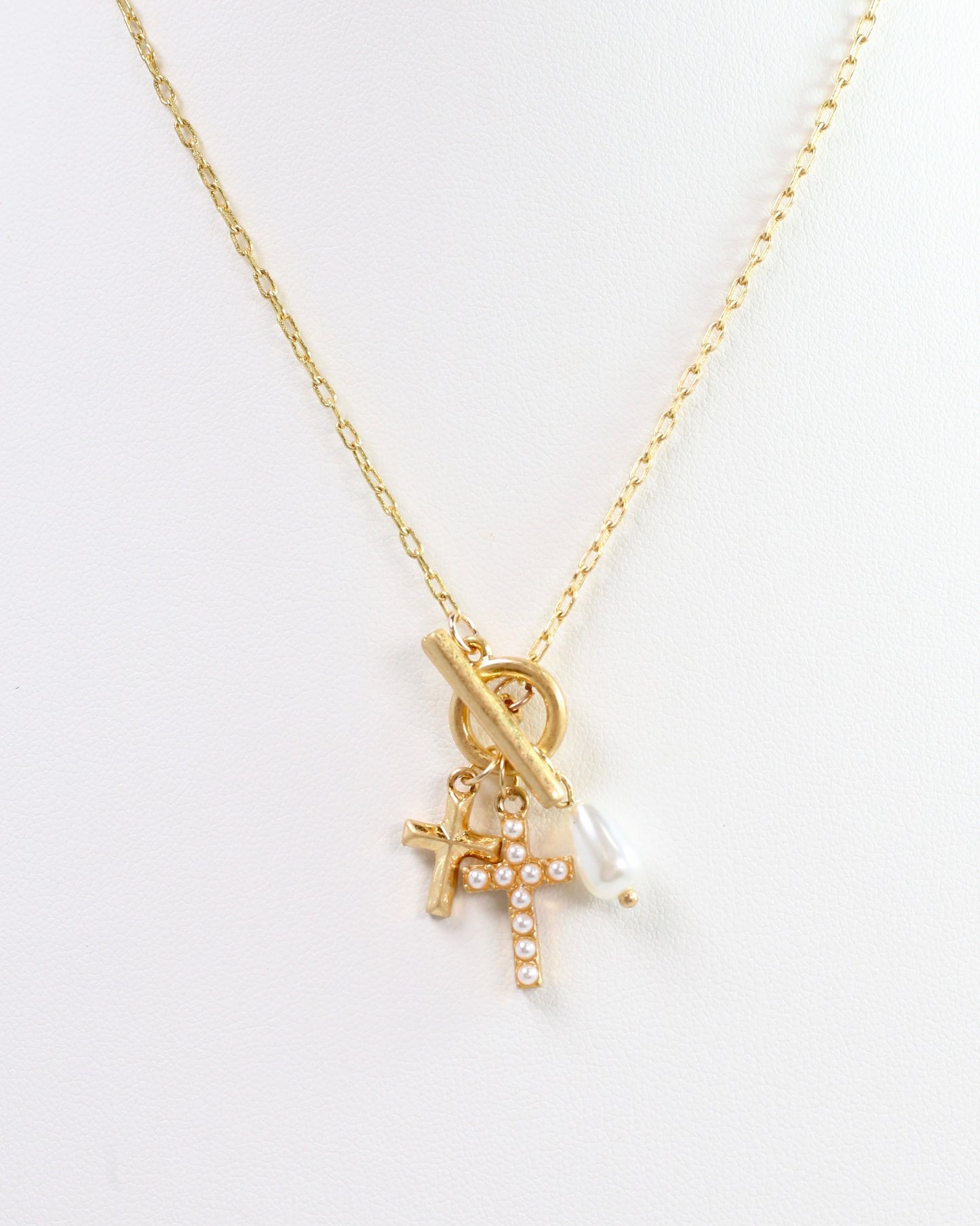 Parton Cross Charm Necklace Worn Gold