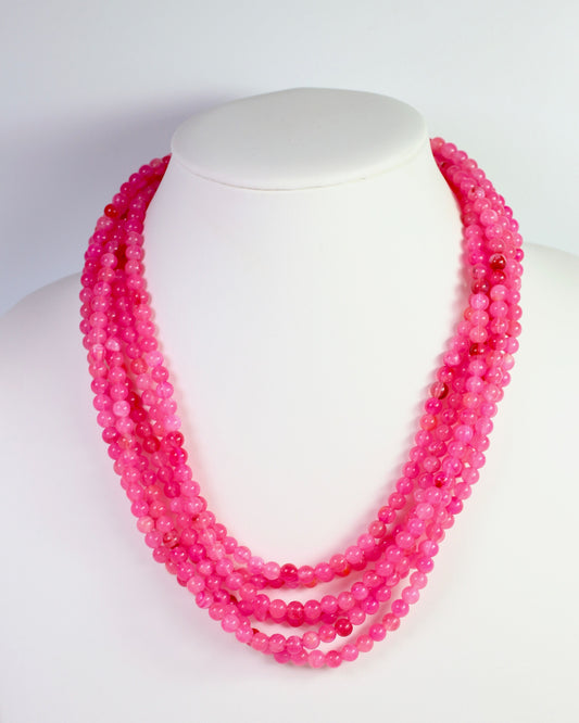 Brookline Layered Beaded Necklace Fuchsia