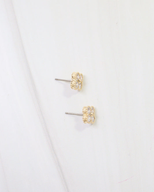 Clovis CZ Clover Stud Earring WR Gold