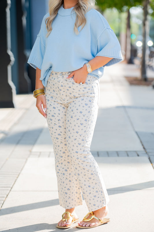 High Rise Crop Flare-Flower Print